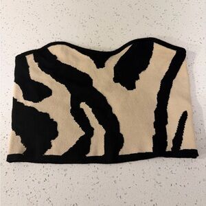 Commense Black and Beige Zebra-Pattern Strapless Knit Top